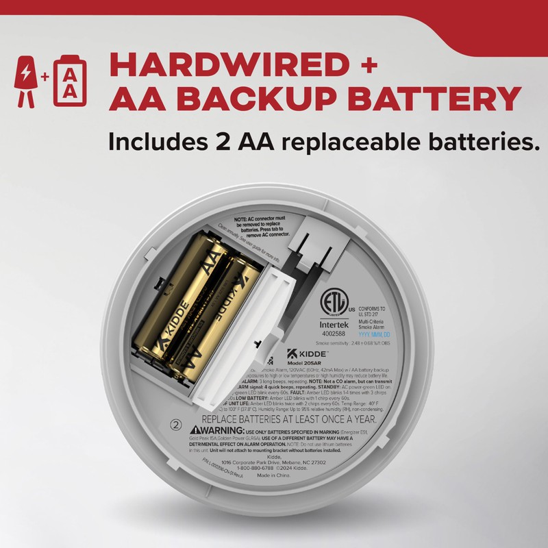 Kidde Hardwired Smoke Detector, AA Battery Backup, Interconnectable, LED Warning