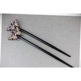 Perfect Hairstyle with Our Hair Accessories - Multicolor Set Of 2 Butterfly Hair Chop Sticks Wood Picks Pins Print 7 1/8" Long Fashionable Hair Accessory Hair Jewelry Accessories for Lady Women