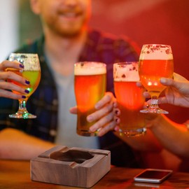 Cool Wood Cigar Ashtray for Outdoors, Luxury Ashtrays with 4 Durable Solid Slot Holder, Wooden Ash Tray for Outdoor Home Patio and Bar, Cigar Accessories for Men (Wood)