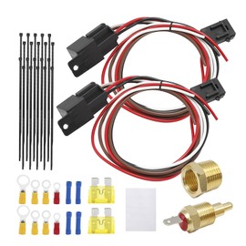 Dual Electric Cooling Fan Wire Harness Kit 185 On 175 Off Temperature Sensor Switch 40 AMP Relay