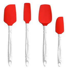 Le Regalo 4 Piece Heat Resistant Non Stick Silicone Spatula Set, Ideal Cookware for Flipping Fish, Eggs, Pattys and Pancakes, Red