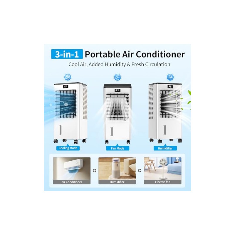 Mobile Air Conditioner, Air Cooler with 3 Modes (Normal/Natural/Sleep), 12H