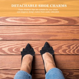 USHOBE 1 Pair DIY Bowknot Shoe Clips Removable Shoe Charms Decorative Buckles Fashion Shoe Clothes Applique Accessory for Wedding Shoes Bag Black for Women Girls