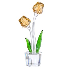 Movdyka Crystal Gold Tulips Flower Figurines, Glass Bouquet Collectible Gifts for Her Wife Valentine's Day Wedding Party Christmas, Table Centerpieces for Home Decor Keepsake