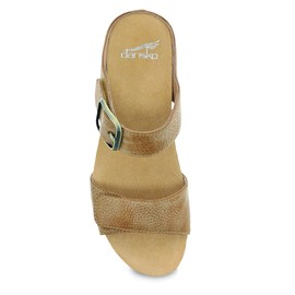 Dansko Tanya Slip-On Wedge Sandal for Women – Cushioned, Contoured Footbed for All-Day Comfort and Support – Hook & Loop Strap with Buckle Detail – Lightweight Rubber Outsole Tanya Tan 8.5-9 M US