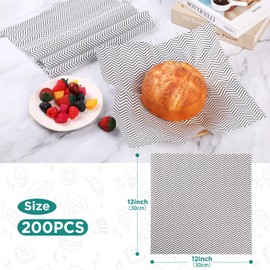 GeeRic Waxed Deli Paper Sheets 12 * 12 Inch, 200 Pcs Food Basket Liners for Sandwiches, Burgers, Wave Deli Wrap Wax Paper Sheets Black