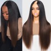 KLAIYI Ombre Brown V Part Wig Yaki Straight Human Hair