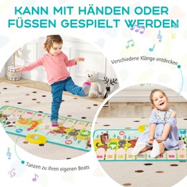 GOPLUS Music Mat Children from 1 Year, Piano Mat with 10 Animal Sounds, 10 Keys & 10 Songs, Baby Toy from 1 2 3 Years, Music Toy Toddlers, Birthday Gifts for Boys & Girls