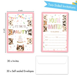 Cute Cats Birthday Party Invitations, Watercolor Kittens Kitty Invites with Envelopes for Girls Boys Teen (30 Count), Cat Themed Birthday Party Invitation Cards Decorations Supplies