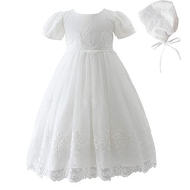 Silver Mermaid Baby Girls Christening Baptism Dress Special Occasions Lace Floral Embroidered Christening Gown(6M,Ivory White)