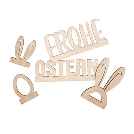 HALBACH Scatter Pieces Happy Easter 5 Pieces 4-7 cm Wooden Scatter Decoration Easter Decoration Table Decoration Easter Decoration Spring Decoration for Crafts