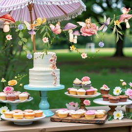 Fairy Party Banner Fairy First Birthday Party Decorations Butterfly Mushroom Flower Garland Banner Paper Wildflower Banner for Baby Shower Wonderland Garden Tale Wedding Supplies