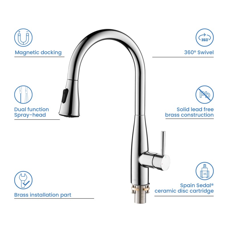 KIBI Bari-T Single Handle Pull Down Faucet for Kitchen Sink