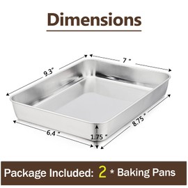 P&P CHEF 9.3 Inch Stainless Steel Sheet Cake Pan, Rectangular Baking Pan for Lasagna Brownie Meats, Cookie Tray Fits in Toaster Oven, Easy Clean & Heavy Duty (2Pcs)
