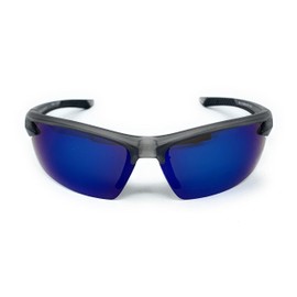 The Superstar Half Frame Sports Wrap Rectangle Sunglasses for Men and Women, Grey and Black with Mirrored Lens