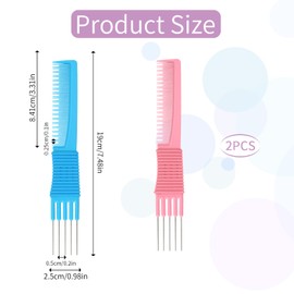 Lift Teasing Combs with Metal Prong 2 Pack Salon Teasing Back Combs with Metal Pick Lifting Fluffing Comb Cute Hair Picks for Women Hair Styling