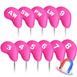 Golf Iron Head Covers Magnetic Neoprene Soft Protection Printed Numbers Value 11 Pcs Set, Golf Headcovers Lightweight Durable for Irons in Blue Black Pink for Men Women (Pink)