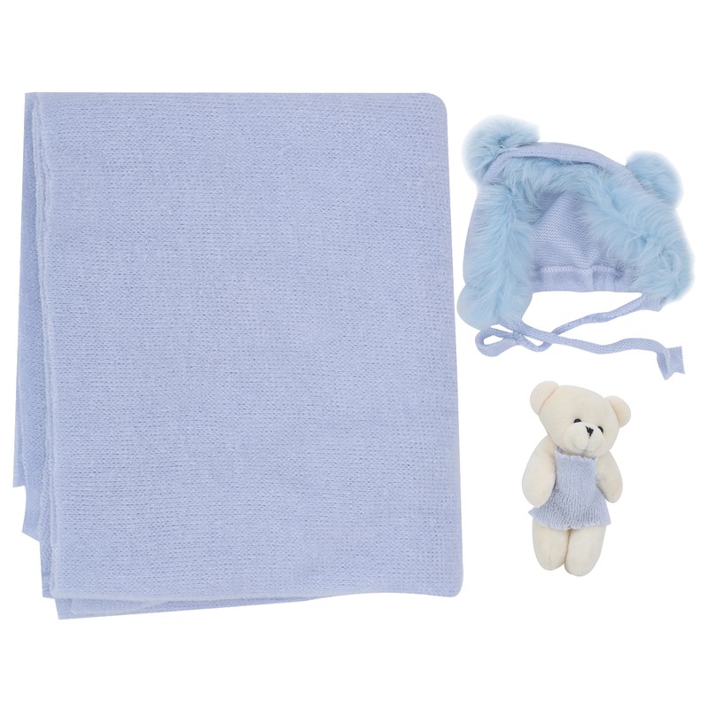 3pcs Baby Photography Props Soft Newborn Photo Blanket Doll Hat