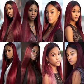 BilltiiWW 1B99j Ombre Burgundy Straight Bundles Black and Burgundy Straight Bundles two tone Brazilian Hair Weave Soft and Silky for Women 8 10 12 Inch