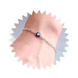 Yheakne Boho Evil Eye Bracelet Blue Eye Bracelet Silver Protective Bracelet Adjustable Hand Chain Lucky Charm Hand Chain Jewellery for Women and Girls (Silver), Silver Metal