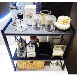 Urhomey plus 2 Tier Expandable Cabinet Shelf Organizer 14.5-25" L Kitchen Counter Shelf Rack Stand Sink Riser Countertop Storage Black (Normal 7.9”D)