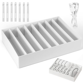 PZJFH Cable Storage Box, White Cable Organiser, Adjustable Dividers, Cable Box for Chargers, Data Cable, Desk Accessories, for Home and Office, 26 x 18 x 5.5 cm