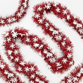 G2PLUS Red and White Christmas Tinsel Garland: 10m x 9cm Metallic Glittery Fluffy Hanging Decorations for Christmas Trees, Wardrobes, Doors, Ceilings, Railings and Wreath Making