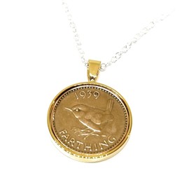Solid Pendant 1939 Lucky Farthing 86th Birthday plus a Sterling Silver 18in Chain Gold
