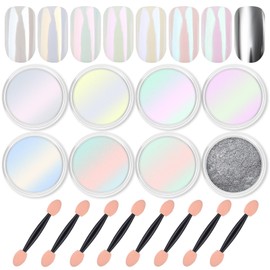 Artdone Artdone 8 Jars Chrome Nail Powder Magic White Pearl Kit Mirror Effect Silver Metallic Holographic Dip Nail Powder For Resin Craft & Nail Art Fimo, Decoration Iridescent Aurora Mermaid Pigment