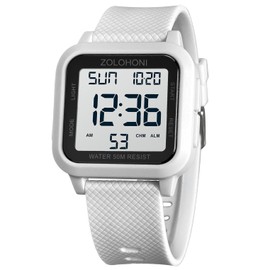 ZOLOHONI Square Men's Digital Watch Big Numbers Dial Large Face Waterproof LED Watches with Alarm Date Stopwatch