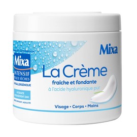 Mixa Intense Dry Skin - Cream Fresh and Melts with Pure Hyaluronic Acid - Versatile for Face, Body, Hands, Feet - 24 Hours Moisture - Fast Penetration -