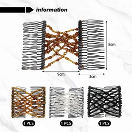 3 Pieces Of Women’S Hair Clips, Women’S Elastic Comb Hair Clips, Retro Beaded Hair Combs, Women’S Slide Hair Combs, Women’S Fashion Hair Accessories