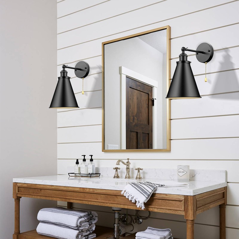 VinTopsh Industrial Farmhouse Wall Sconce with Pull Chain Switch, Metal