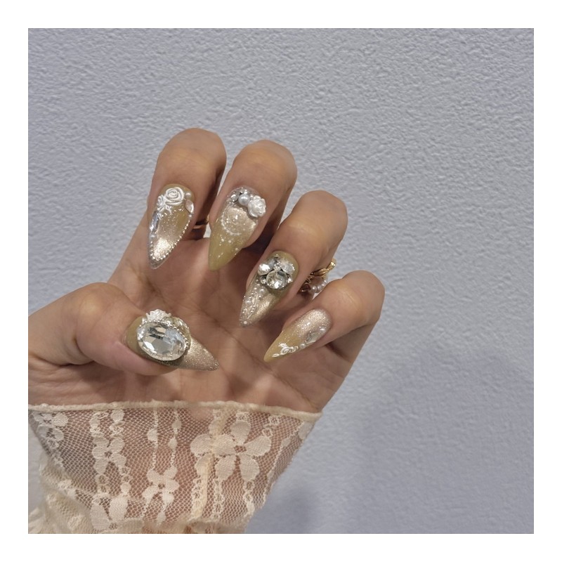 Magnetic Nail Golden Olive Beige✨ - M-Almond / 자석네일 골든