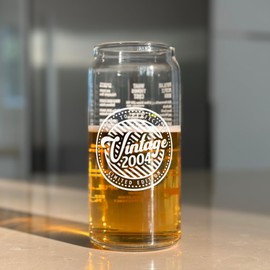 21st Birthday Gift For Men - Birthday Beer Gifts 20 Oz 2-Sided Beer Can Glass (1 Count) - Funny Vintage Glass for His or Her 21st Birthday - Unique Party Gift (2004)