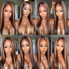 BilltiiWW Ombre Straight Bundles Human Hair P430 Straight Bundles Brown and Light Brown two tone Brazilian Human Hair Soft and Silky for Black Women 10 12 14 Inch