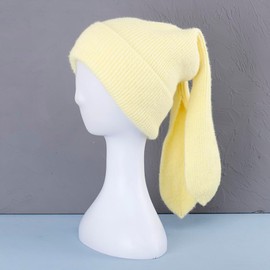 Bunny Beanie Hats for Women Cute Rabbit Beanie Crochet Hats Winter Cap Warm Skull Cap Outdoor Ski Slouchy Yellow