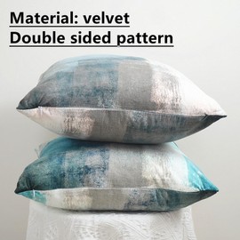QUALKNOY Set of 4 Velvet Cushion Covers 45x45 cm, Teal Abstract Art Modern Decorative Throw Pillow Cases 18x18 inches for Living Room Sofa Garden Outdoor Courtyard Decor Pillowcases