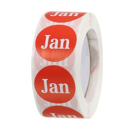 MECCANIXITY 1 Roll Round Month Labels 1 Inch DIY Color Coding Circle Stickers Red Month Tag for Journals, Postcards, 500 Count/Roll