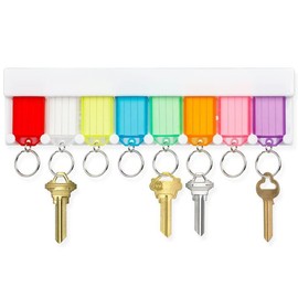 Uniclife Key Tag Rack Slot Style Plastic Wall Mounted Key Holder Organizer with Transparent Tough Key Tag Identifiers Markers in 8 Assorted Colors