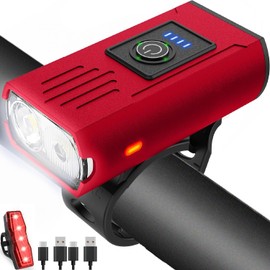 Victoper Red Bike Light, High Lumens Super Bright Bike Lights, 6+4 Modes USB Rechargeable Bicycle Headlight & Taillight Set, Waterproof Safety Bikes Front & Rear Lights for Road, Night Riding