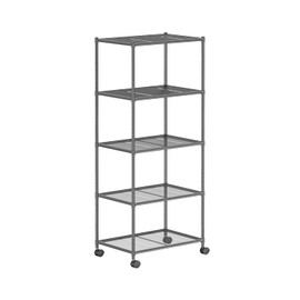 OVICAR Storage Shelf with Wheels - Adjustable 5 Tiers Mesh Wire Shelving Unit, Metal Standing Storage Rack for Kitchen Pantry Closet Bathroom Laundry Garage Tool Organizer Shelves