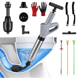 Electric Heavy Duty Toilet Plunger for Toilet, High Pressure Air Hair Drain Clog Remover for Bathroom, Sink Drain Unclogger Drain Cleaner Tool for Drain, Kitchen Clogged (Manual-Gray)