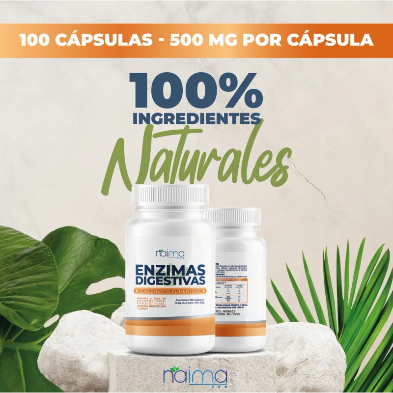 Enzimas Digestivas 500mg - 100 Cápsulas Por Frasco