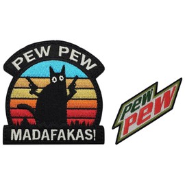 Patches , PEW PEW MADAFAKAS Black Cat with Gun, Patch Funny, Morale Embroidery, Tactical for Caps, Backpacks, Clothing, Vests, Military Uniforms
