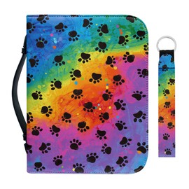 Bengbobar Paw Print Bible Cover for Girls Women Colorful Bible Carrying Case Waterproof Bible Protective with Handle and Pencil Holder Book Carrying CaseWristlet Keychain 2 Pcs Set XL