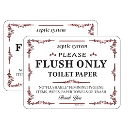 TsdL-one Please Flush Only Toilet Paper Sign, Ready to Stick, 2 Pack Bathroom Plastic Sign for Septic System,Business and Home,8 x 6 Inch, White
