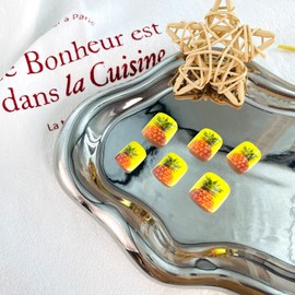 LWTZLW Summer Press on Toenails Short Square Yellow False Toe Nails Cute Pineapple Glue ons Toe Nail Yellow Glossy Acrylic Pressed on Fake Toenails Decorations Reusable for Women