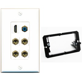 RiteAV 2 Speaker 4 Banana Binding Post Wall Plate with 1 HDMI AND RCA Jack - Bracket [White]