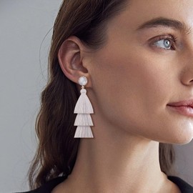 Red Tassel Earrings for Women Layered Red Earrings Bohemian Tassel Dangle Drop Earrings(White)